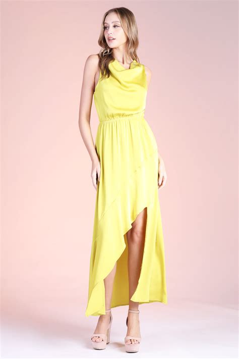 Thea Satin Cowl Neck Maxi Dress Chartreuse Girls Will Be Girls