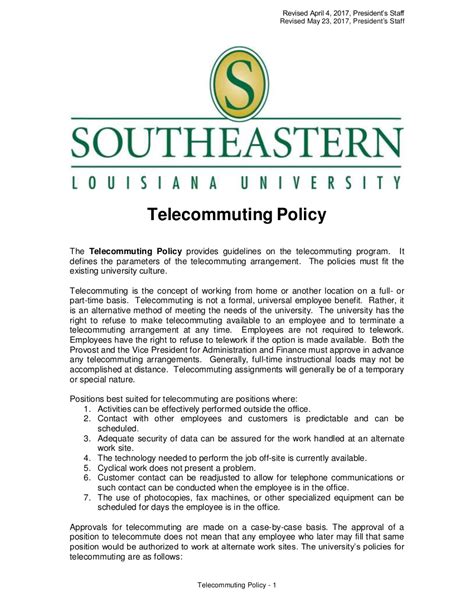 Telecommuting Policy Examples Format Benefits Pdf