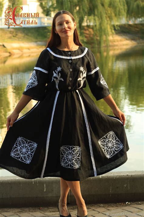 Черное платье с белой вышивкой в интернет-магазине Ярмарка Мастеров по ...