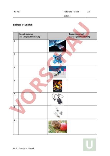 Arbeitsblatt NaTech 7 Energieumwandlung Physik Anderes Thema