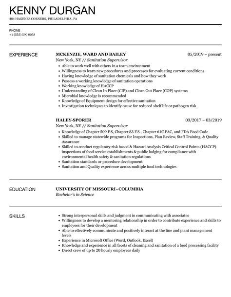 Sanitation Supervisor Resume Samples Velvet Jobs