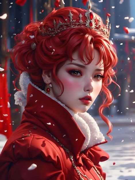 Premium Photo | Anime stylethe red queen in the snow