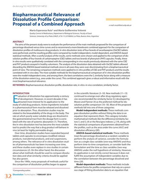 PDF Biopharmaceutical Relevance Of Dissolution Profile Comparison