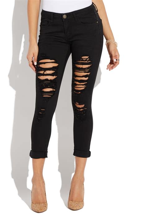 Cropped Ripped Skinny Jeans Shoedazzle