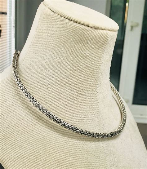 Stunning Solid Silver Braided Choker Necklace 15 Inches In Length