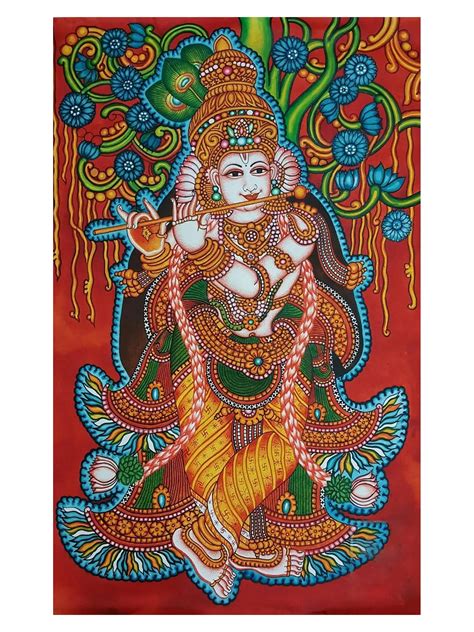 Standing Venugopala Acrylic On Canvas By Sarans Guruvayur Exotic