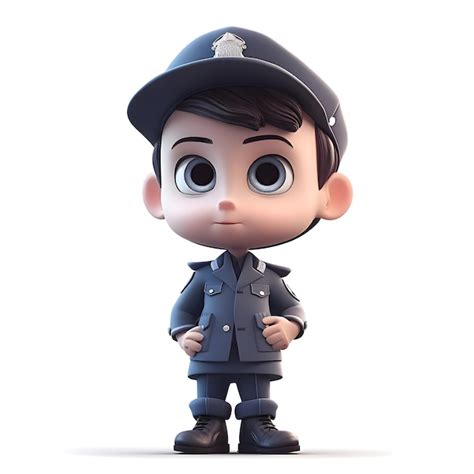 Renderização 3d de um menino policial um chapéu de polícia Foto