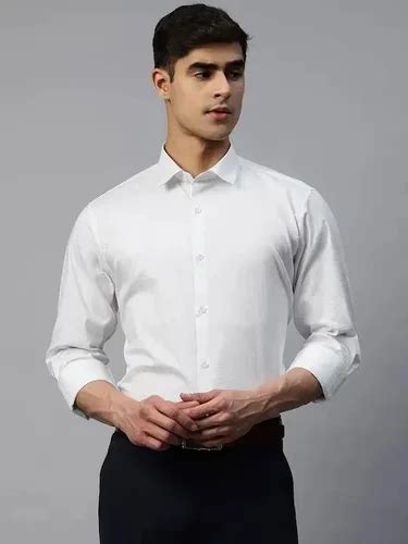 Plain Men White Cotton Regular Fit Formal Shirt Full Sleeves At Rs