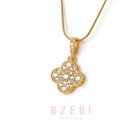 Bzebi K Gold Clover Necklace Four Leaf Diamond Pendant Emas Anti