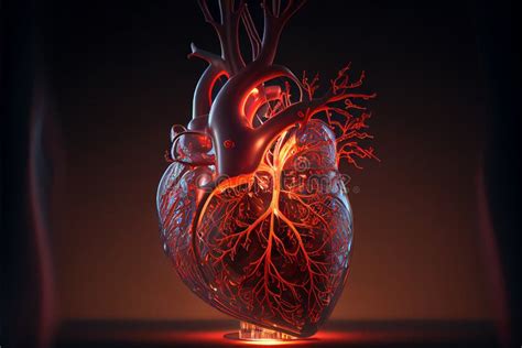 The Glowing Blood Heart And Vessels On A Dark Background Illustration