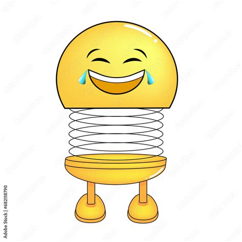 Vector Illustration Of Spiral Emoticon With Body And Legs Spiral Emoji Cartoon Laughing Loudly