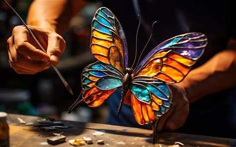 Premium Photo Glass Artist Crafting A Colorful Glass Butterfly