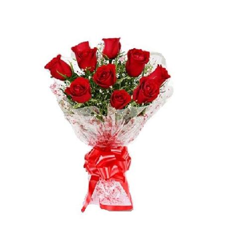 Buy FERNS N PETALS Flower Bouquet Vivid 10 Red Roses 1 Pc Online At