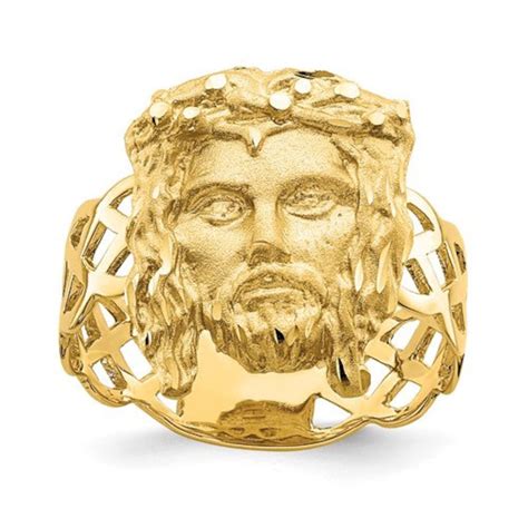 14k Yellow Gold Jesus Head Ring Etsy