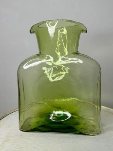 Blenko Green Glass Double Spout Pitcher Carafe Water Bottle Vase 8 EBay