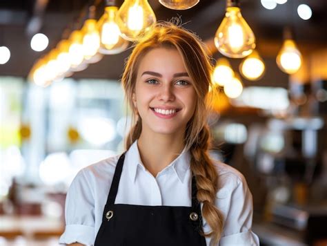 Premium Photo Beautiful Satisfied Girl Waitress In A Restaurant