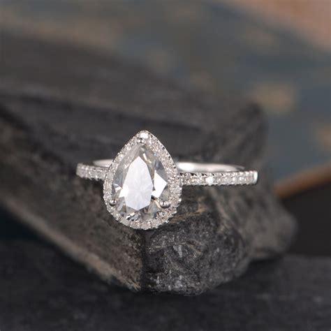 Pear Shaped Moissanite Engagement Ring White Gold Ring 6x8mm Etsy