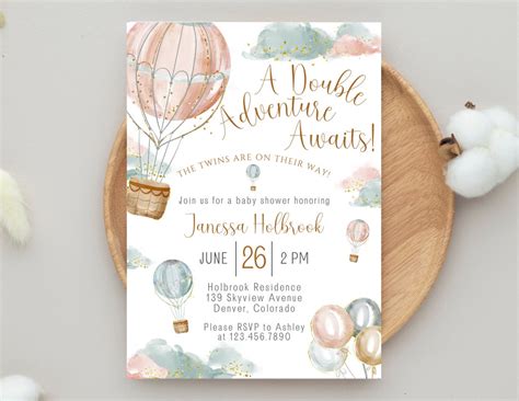 Adventure Awaits Baby Shower Invitation Hot Air Balloon Baby Shower Invitation Baby Girl