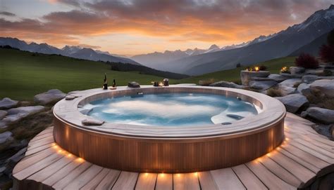Premium Photo A Hot Tub With A View Of Mountains And Mountains