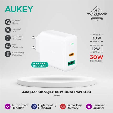 Aukey Adaptor Charger 30w Dual Port With Dynamic Detect Pa D1