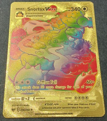 Snorlax Vmax Gigantamax Textured Gold Foil Pokemon Card Rainbow Art