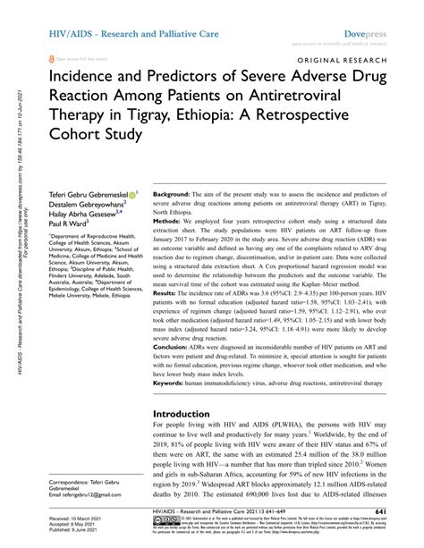 Pdf Incidence And Predictors Of Severe Adverse Drug Reaction Among