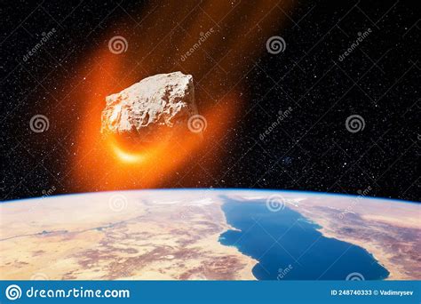 Planet Earth And Big Asteroid In The Space Potentially Hazardous