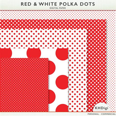 Digital Paper Red And White Polka Dots Scrapbooking Etsy