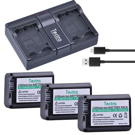 Tectra 3pcs NP FW50 NPFW50 NP FW50 Battery 2 Channel USB Dual Charger