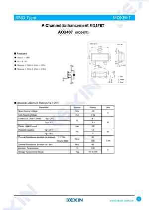 AO3407 Datasheet and Replacement. Cross Reference Search