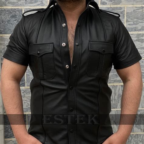 Mens Classic Style Black Leather Shirt Etsy