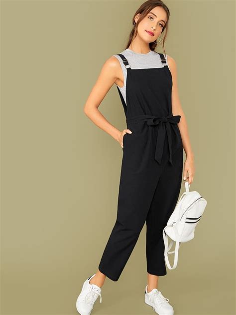 Pocket Side Belted Overall Jumpsuit SHEIN UK Overalls Jumpsuit