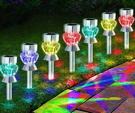 Solar Path Lights Outdoor Diamond Shaped Sparkling Color Changing ...