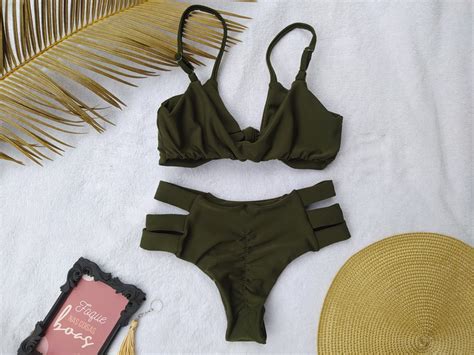 Biquini Hot Pants Top Nozinho Verde Musgo Elo