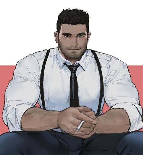 The Big Imageboard Tbib 1boy Bara Biceps Black Hair Black Neckwear Bulge Bursting Pecs Chest