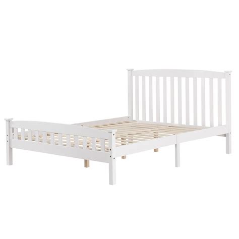 Winado Contemporary White Queen Bed Frame with Wood Headboard and ...