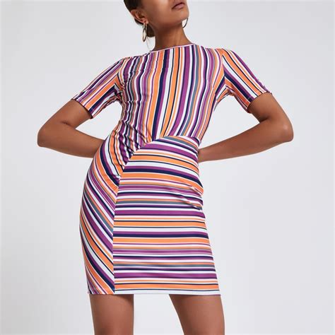 River Island Orange Stripe Ruched Bodycon Mini Dress Best Dresses By