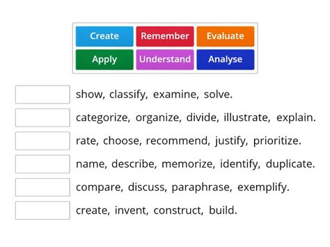 Bloom´s Taxonomy verbs - Match up