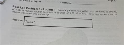 Solved Post Lab Problem Points How Many Milliliters Chegg