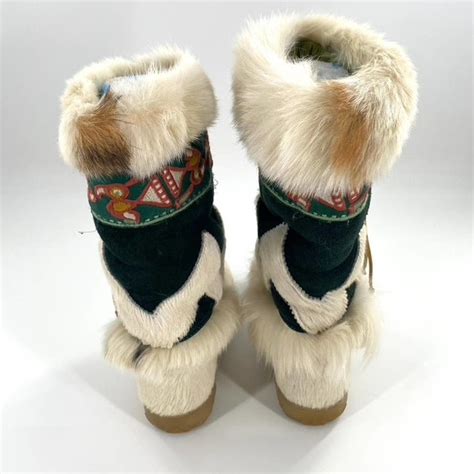 Tecnica Shoes Vintage Womens Tecnica Goat Fur White Green Apres Ski