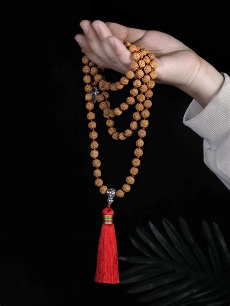 Natural Vajra Bodhi Necklace Original Rudraksha Beaded Knotted Japamala