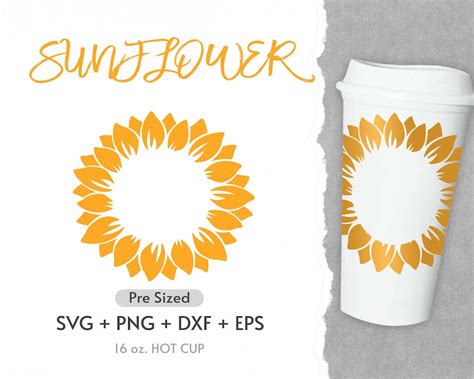 16oz Sunflower Hot Cup Svg Full Wrap Hot Cup Svg Flower Svg Heart Svg Sweet Hearts