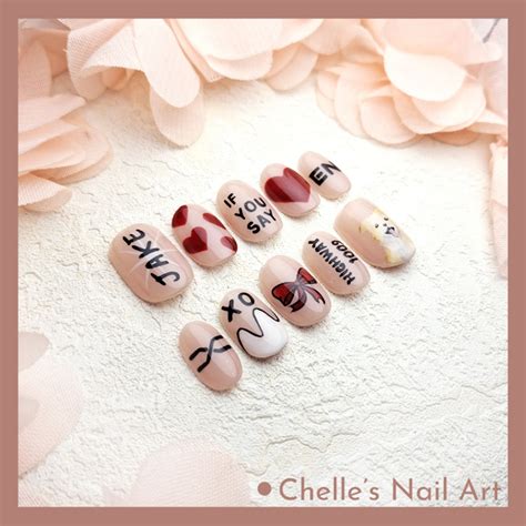 Jual Enhypen Pink Nude Jake Heart Nails Custom Fake Nails Kuku Palsu