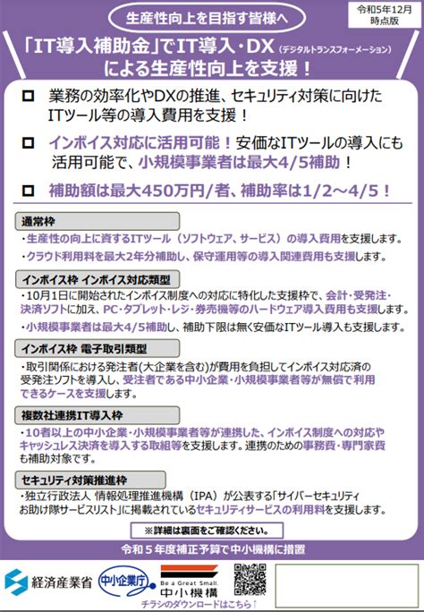 【令和6年度it導入補助金】中小企業庁が2024年のit導入補助金のチラシを公開。電子取引類型ではecサイトが対象外？【2023年12月11日時点最新情報】 株式会社サクモフ