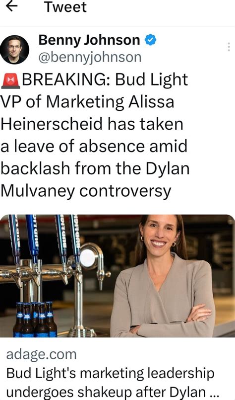 Tweet Benny Bud Light Vp Of Marketing Alissa Heinerscheid Has Taken A