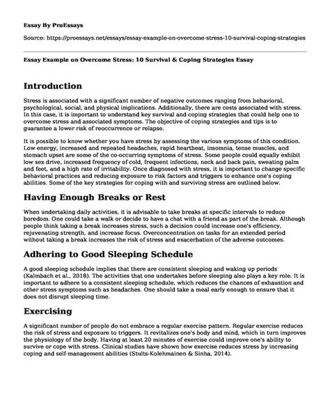 📌 Essay Example On Overcome Stress 10 Survival And Coping Strategies