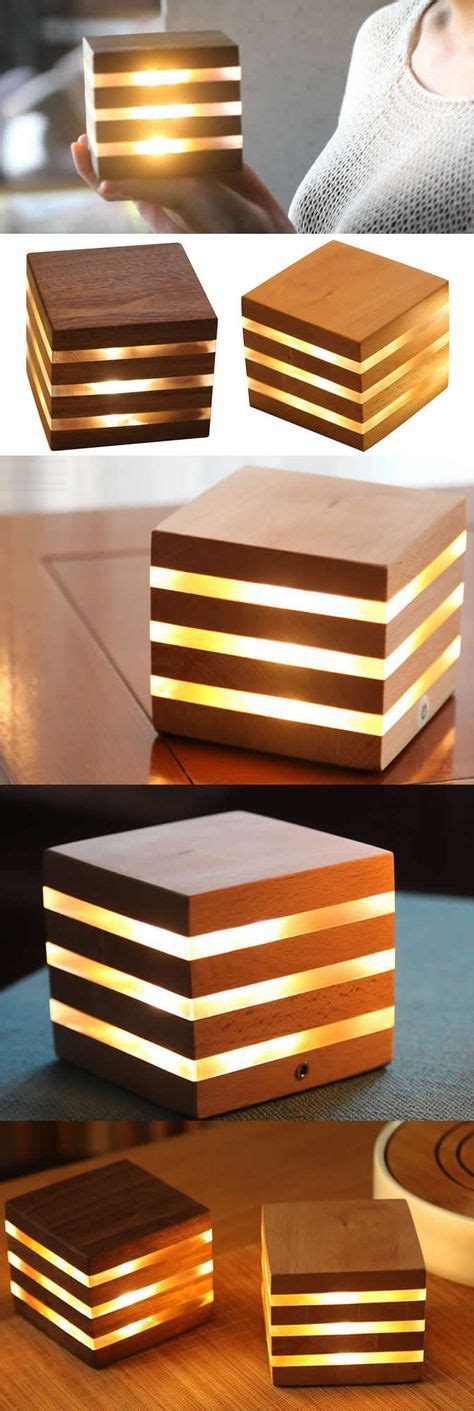 Bamboo Wooden Cube Led Night Light Lamp Desk Art Deco Style Bamboo