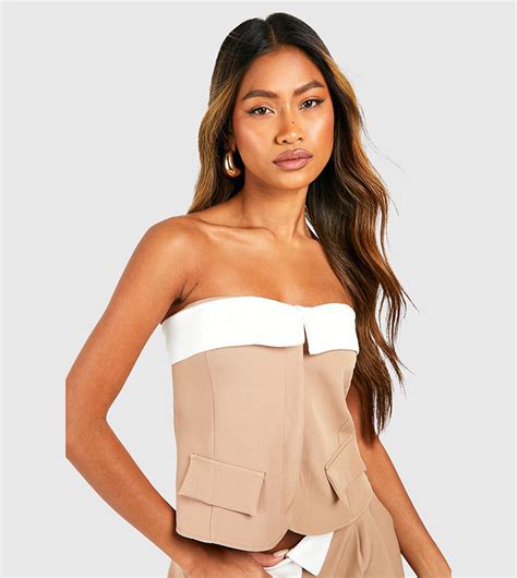 Buy Boohoo Woven Tailored Bandeau Corset Top In Camel 6thstreet Saudi