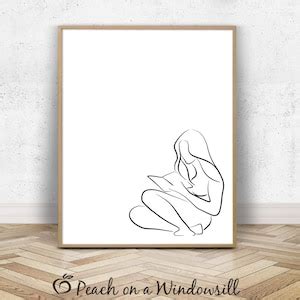 Woman Reading Art Line Drawing Female Simple Nude Sketch Reader Art 8x10 Black And White
