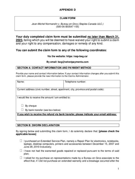 Fillable Online Your Duly Completed Claim Form Must Be Submitted No